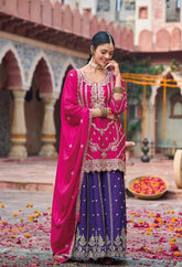 The Royal Contrast Magenta & Purple Embroidered Suit